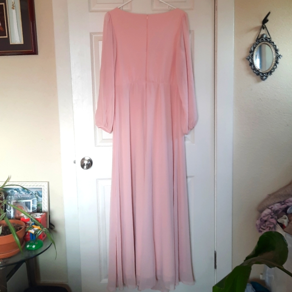 Elegant Chiffon V-Neckline Long Sleeve Formal Evening Dress - Picture 7 of 16